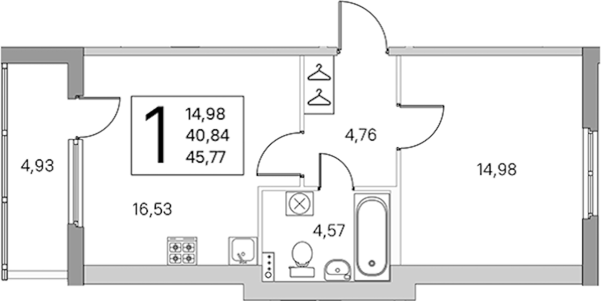 1-комнатная квартира 43.31 м², 3/4 эт., ЖК «Любоград в Стрельне»